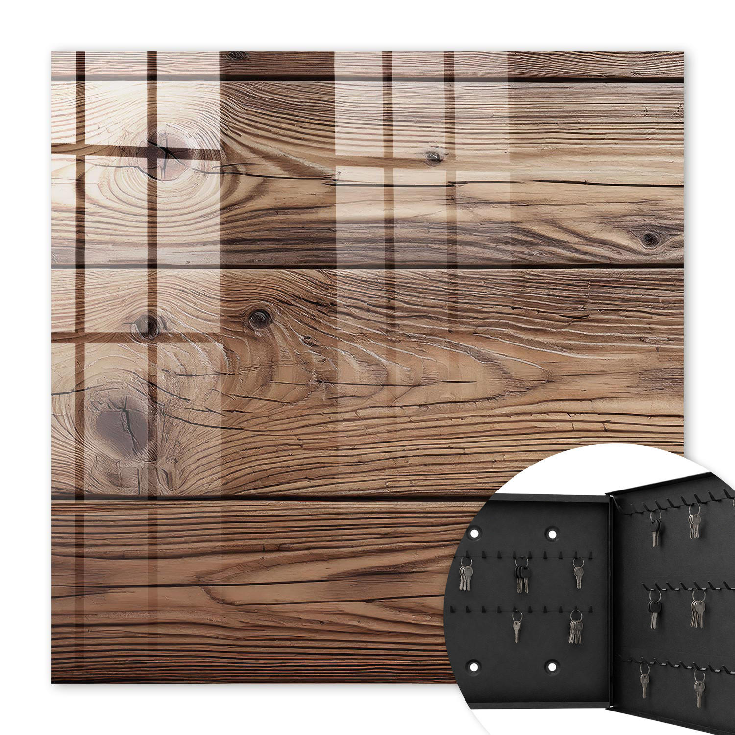 SCHLÜSSELBOX Schwarz 30x30 cm- Türöffnung nach rechts - Holzmuster - Braun, Metall (30/30/5cm) - TULUP