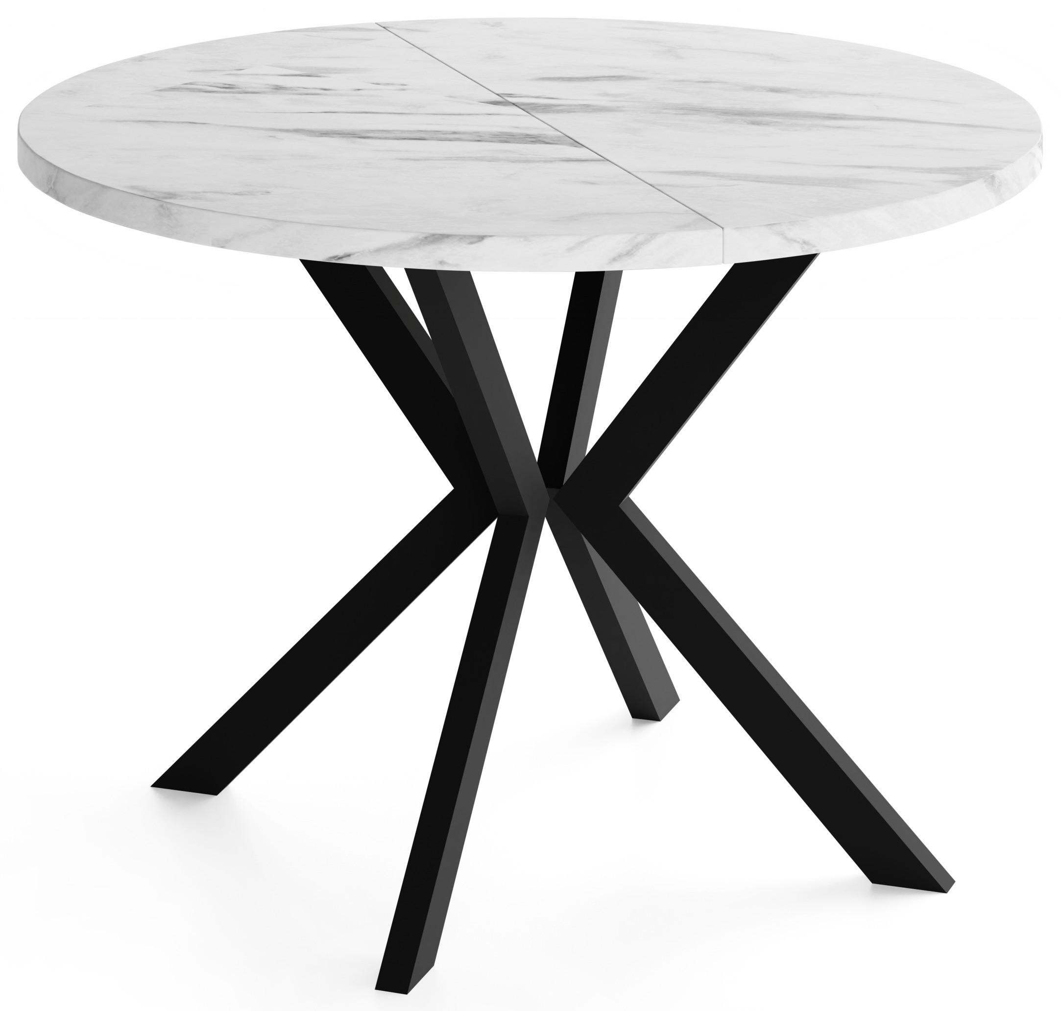 JÍDELNÍ STŮL Valeo Kulatý Rozkládací s Černými Kovovými Nohami, Bílý mramor 120-200/120/76 cm - bílá/černá, kov/kompozitní dřevo (120/200/76cm) - WFL GROUP