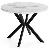 JÍDELNÍ STŮL Valeo Kulatý Rozkládací s Černými Kovovými Nohami, Bílý mramor 100-180/100/76 cm - bílá/černá, kov/kompozitní dřevo (100/180/76cm) - WFL GROUP