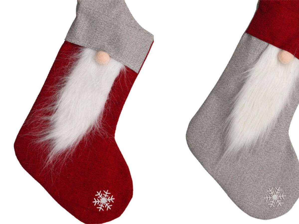 WEIHNACHTSDEKO: 2er-Set Weihnachtsstrümpfe mit Santa verschiedene Designs, 40 cm - Rot/Grau, Textil (20/40/5cm) - LAALU