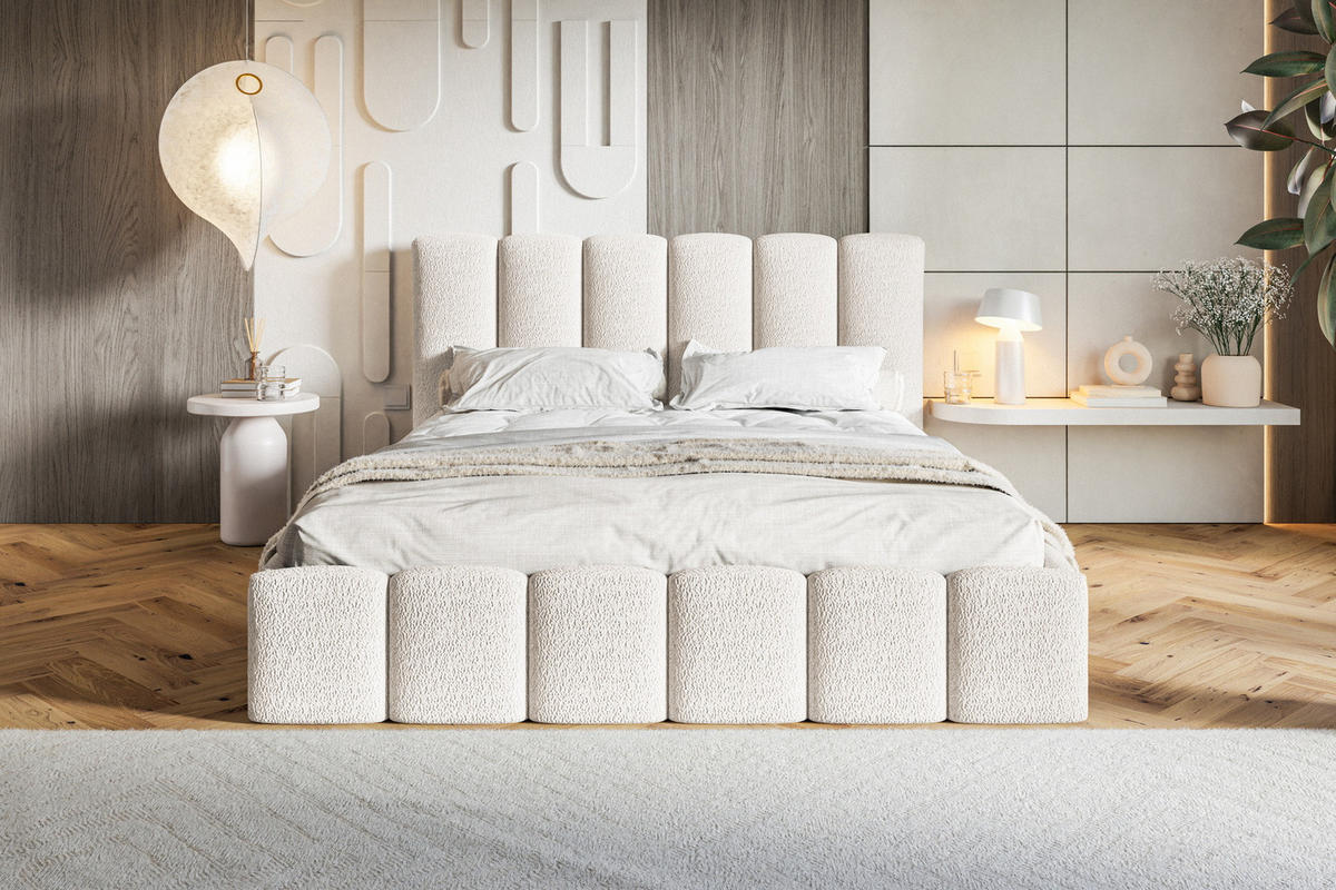 POLSTERBETT 140x200 Palermo mit Bettkasten, Lattenrost, Boucle, Creme - Creme, Holz/Textil (140/200cm) - Emporius