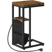 BEISTELLTISCH mit Ladestation und Aufbewahrungstasche Vintagebraun und Schwarz - Multicolor, Holzwerkstoff (52/39/61cm)