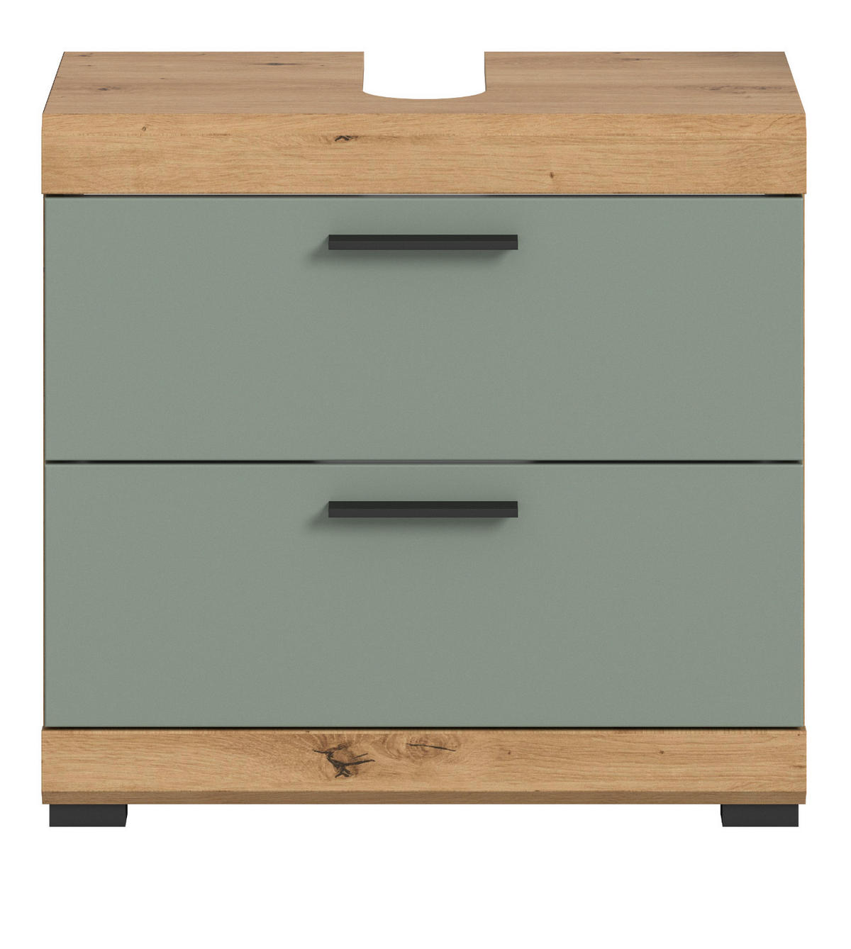 WASCHBECKENUNTERSCHRANK Salbei grün, Eiche Artisan 60 cm mit Schubkästen - Salbeigrün/Schwarz, Holzwerkstoff/Kunststoff (60/56/37cm) - Inn.Furn