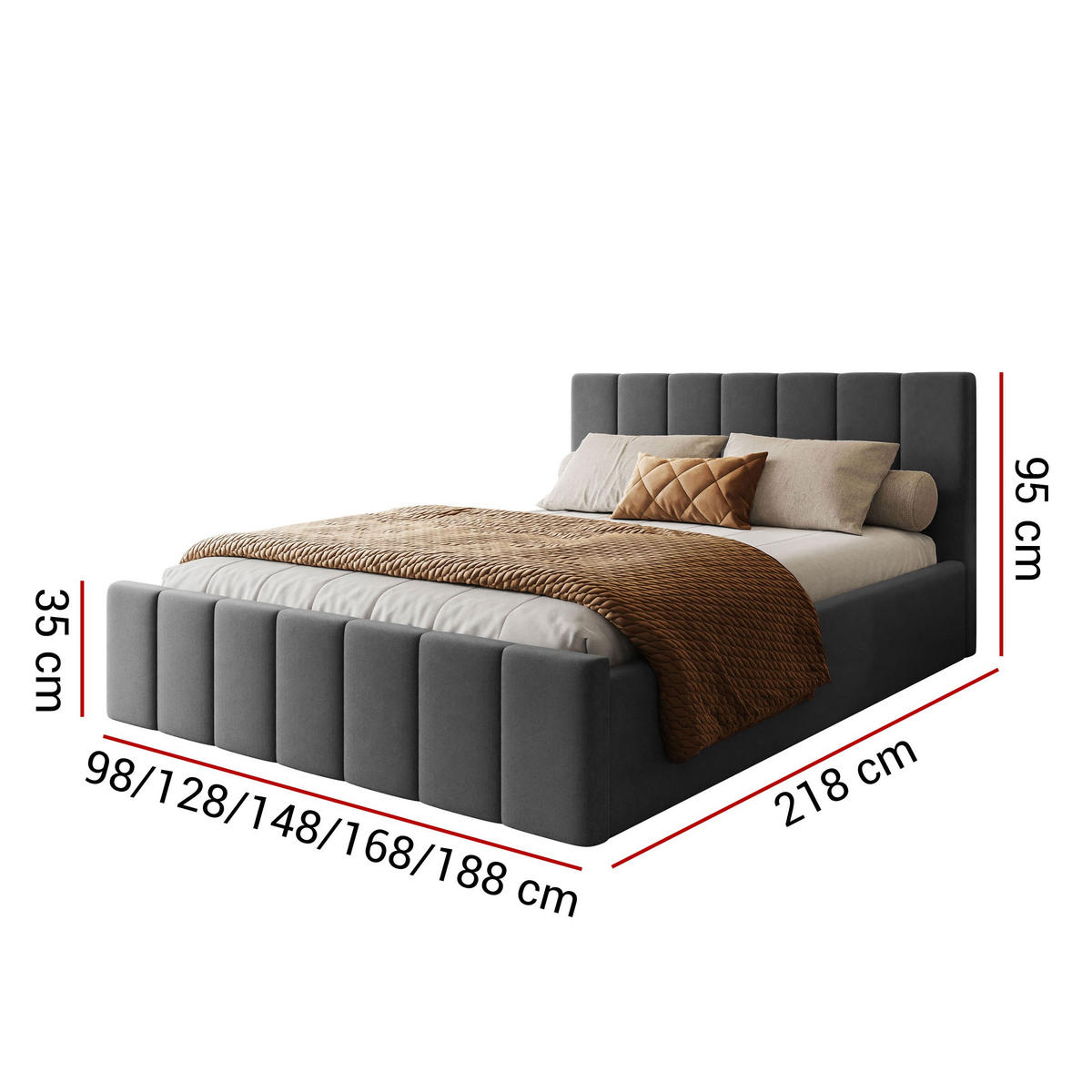 POLSTERBETT ELISE 140x200 cm Boston Brown, Kopfteil 95 cm, 34 Holzlatten - Braun, Textil (140/200cm) - Lookway