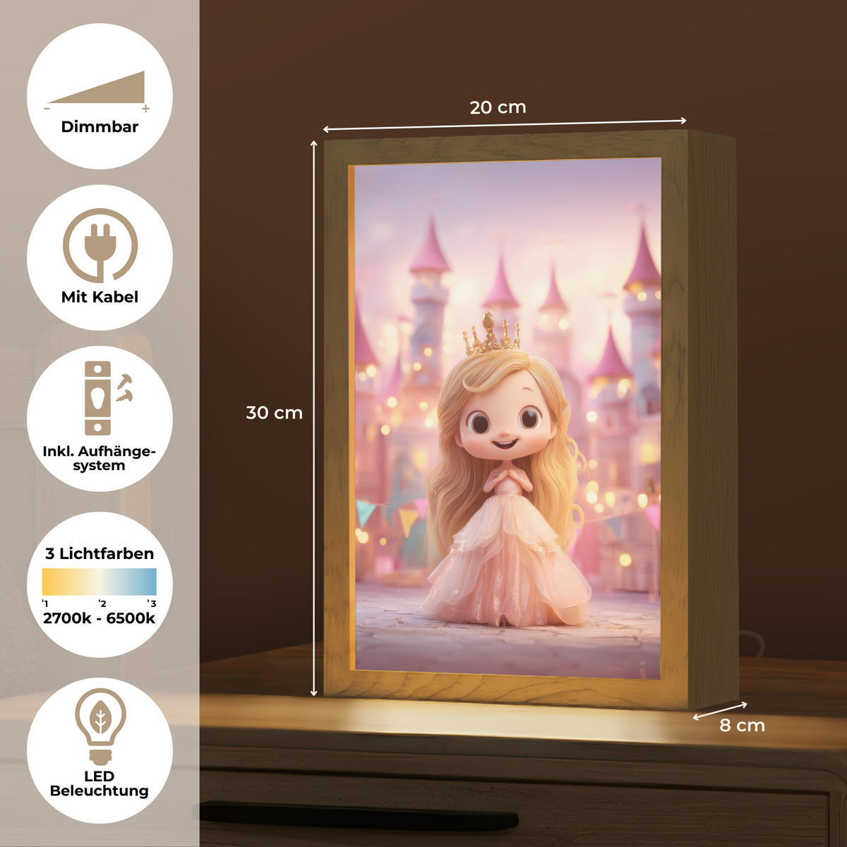 NACHTTISCHLAMPE Prinzessin - Rosa - Schloss 20x30 cm - Rosa, Holzwerkstoff (8/20/30cm)