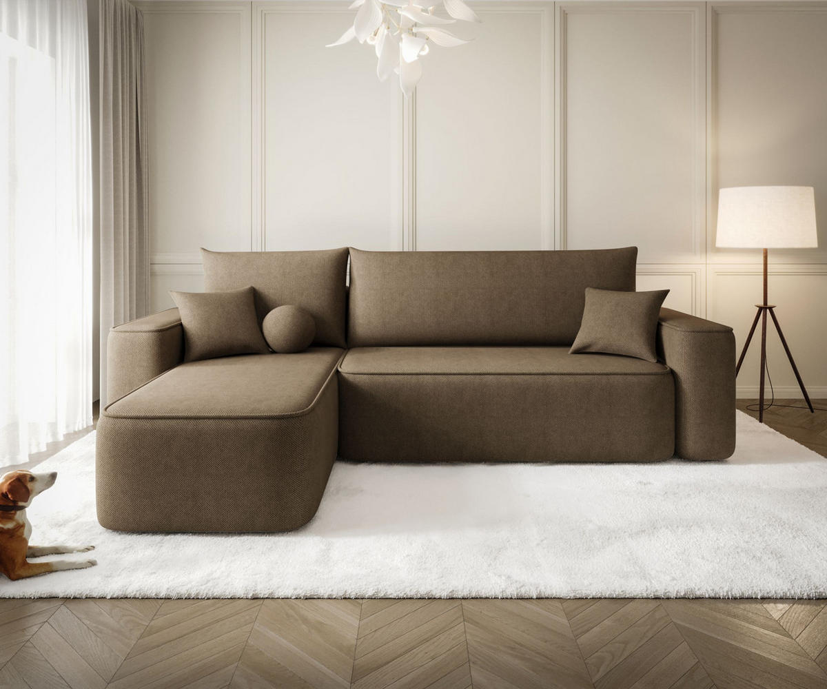 ECKSOFA TEXAS links braun Strickstoff Curio 20 - Schlaffunktion, Bettkasten - Braun, Textil (250/150cm) - Cornero