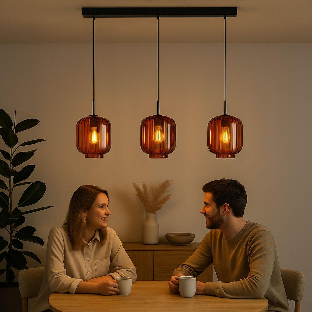 HÄNGELEUCHTE Velo 3-flammig Braun Ø 20cm - Braun/Weiß, Glas (20/20/20cm) - s.luce
