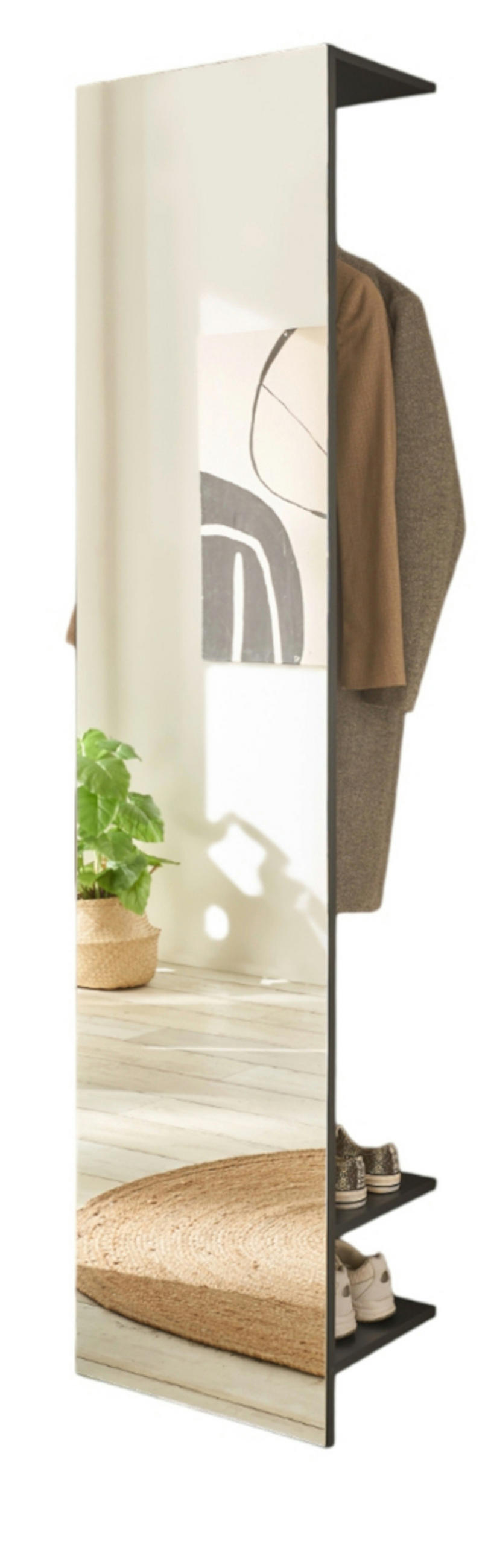 KOMPAKTGARDEROBE grau matt 50 cm, Garderobe mit Spiegel - Silberfarben/Grau, Glas/Holzwerkstoff (50/200/30cm) - Furn.Design