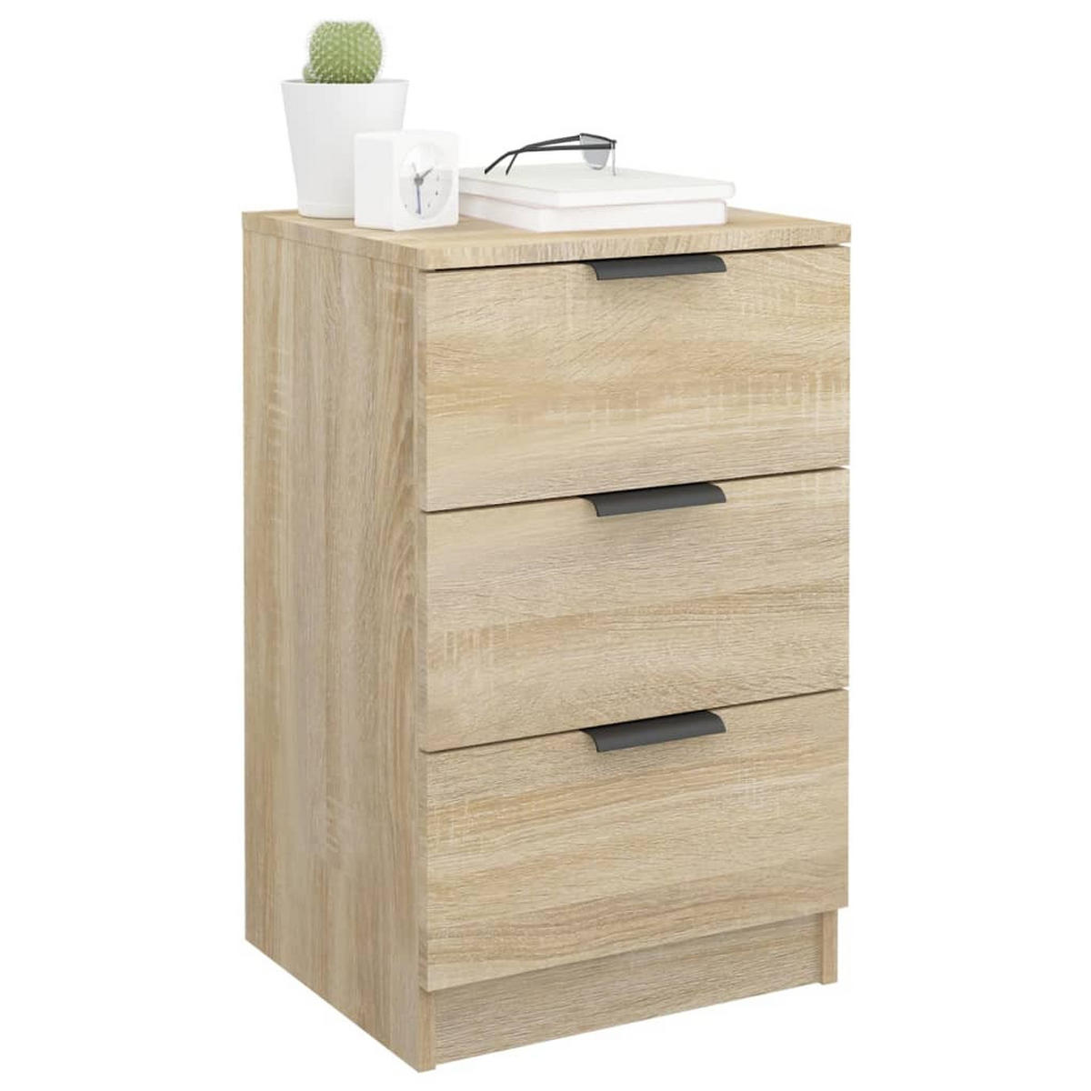 NACHTTISCH 2-teilig mit 3 Schubladen 40/36/65 cm in Sonoma-Eiche Dekor - Schwarz/Sonoma Eiche, Holz (40/65/36cm) - vidaXL