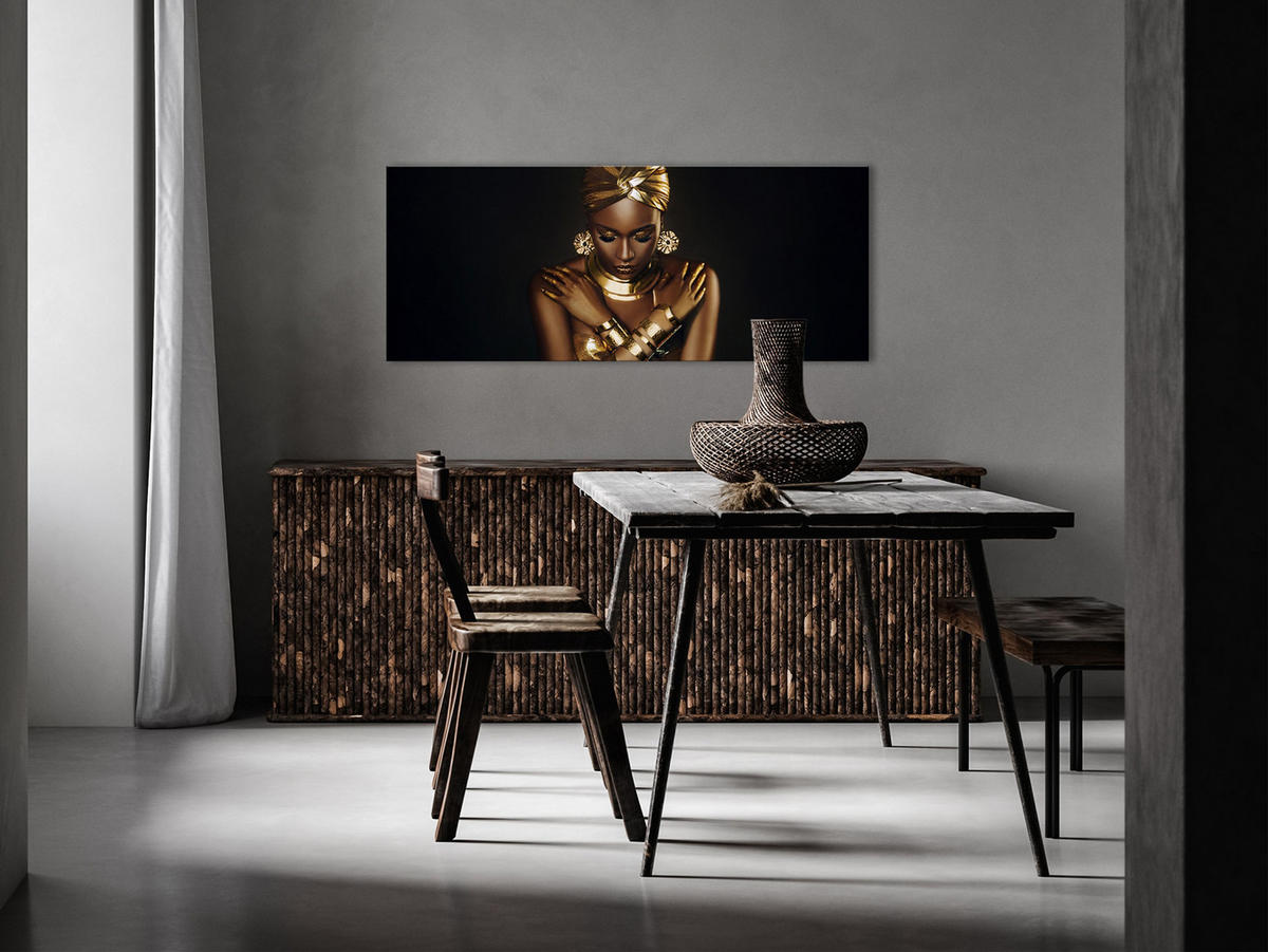 GLASBILD 125x50 cm Frau schwarz gold - Braun, Glas (125/50cm) - artissimo