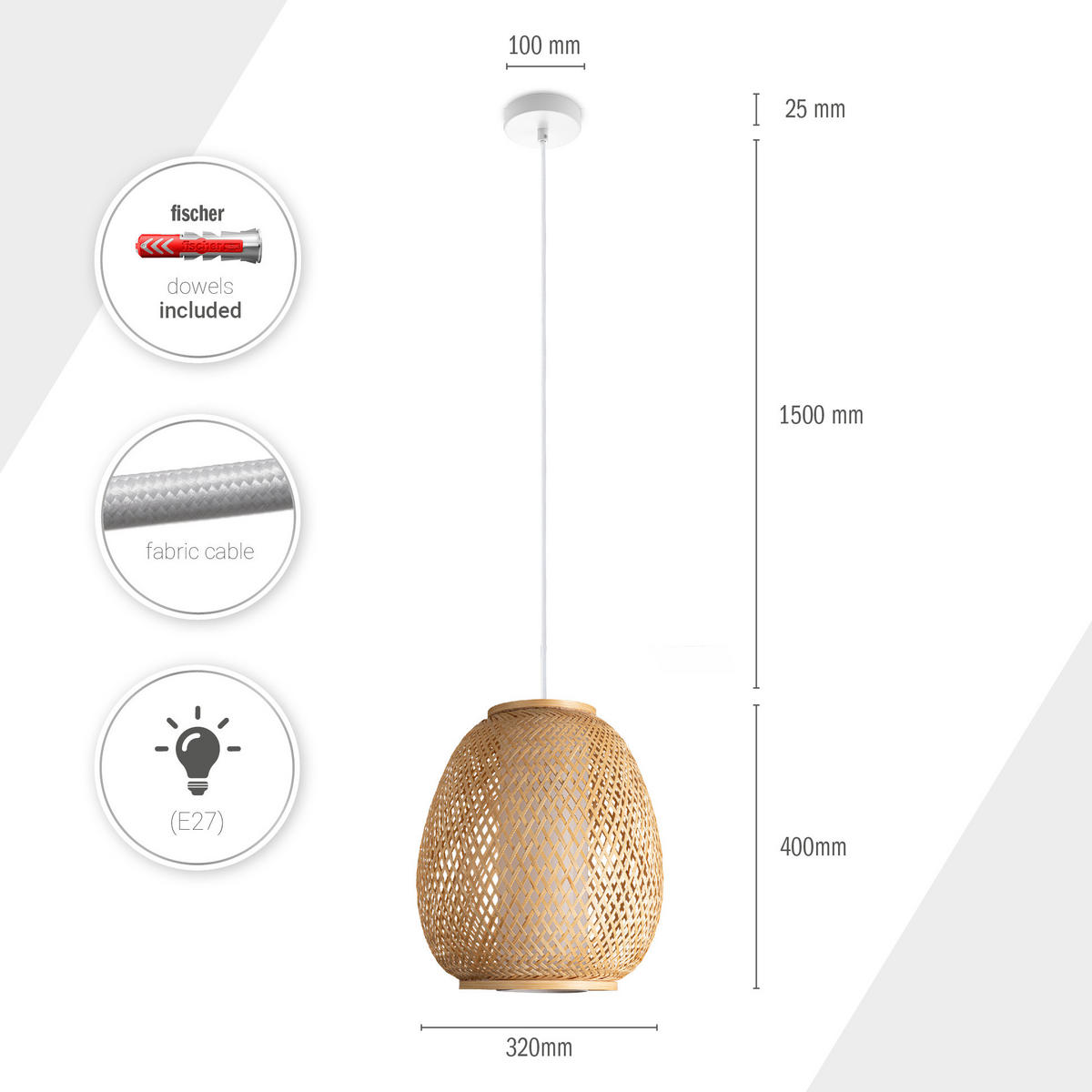 PENDELLEUCHTE Topu S - Beige/Weiß, Holz (32/32/40cm) - Paco Home