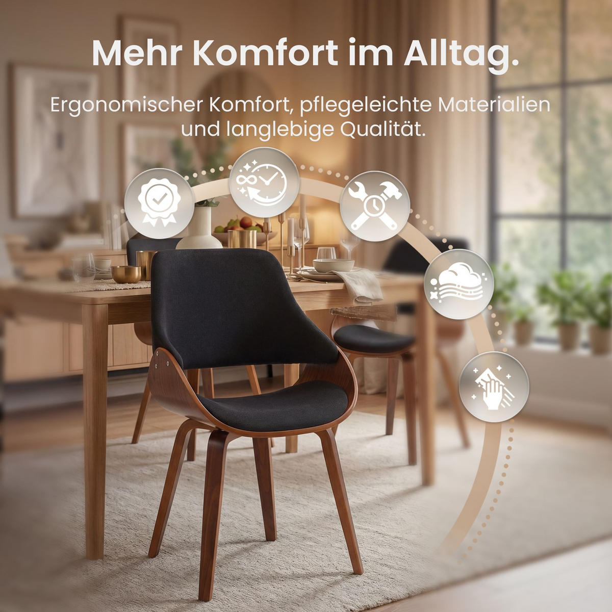 ESSZIMMERSTUHL Stoff Walnuss/Schwarz - Walnussfarben/Schwarz, Holz/Textil (52/86/54cm) - CLP