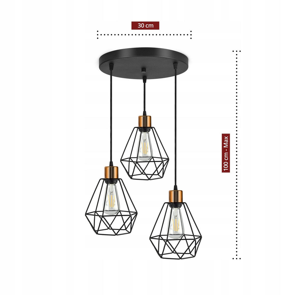 PENDELLEUCHTE EDISON II - Goldfarben/Schwarz, Metall (45/45/100cm) - kiki design