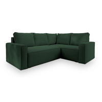 ECKSOFA ESTANO R-S Grün Kordstoff mit Schlaffunktion - Grün, Holz (230/158cm) - MASSENO