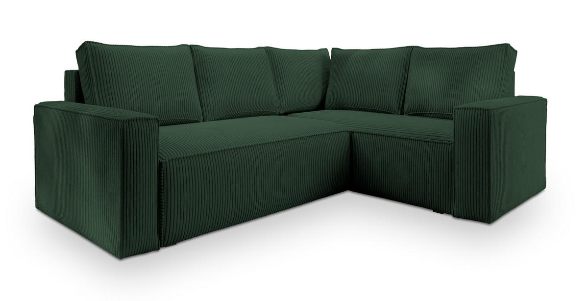 ECKSOFA ESTANO R-S Grün Kordstoff mit Schlaffunktion - Grün, Holz (230/158cm) - MASSENO