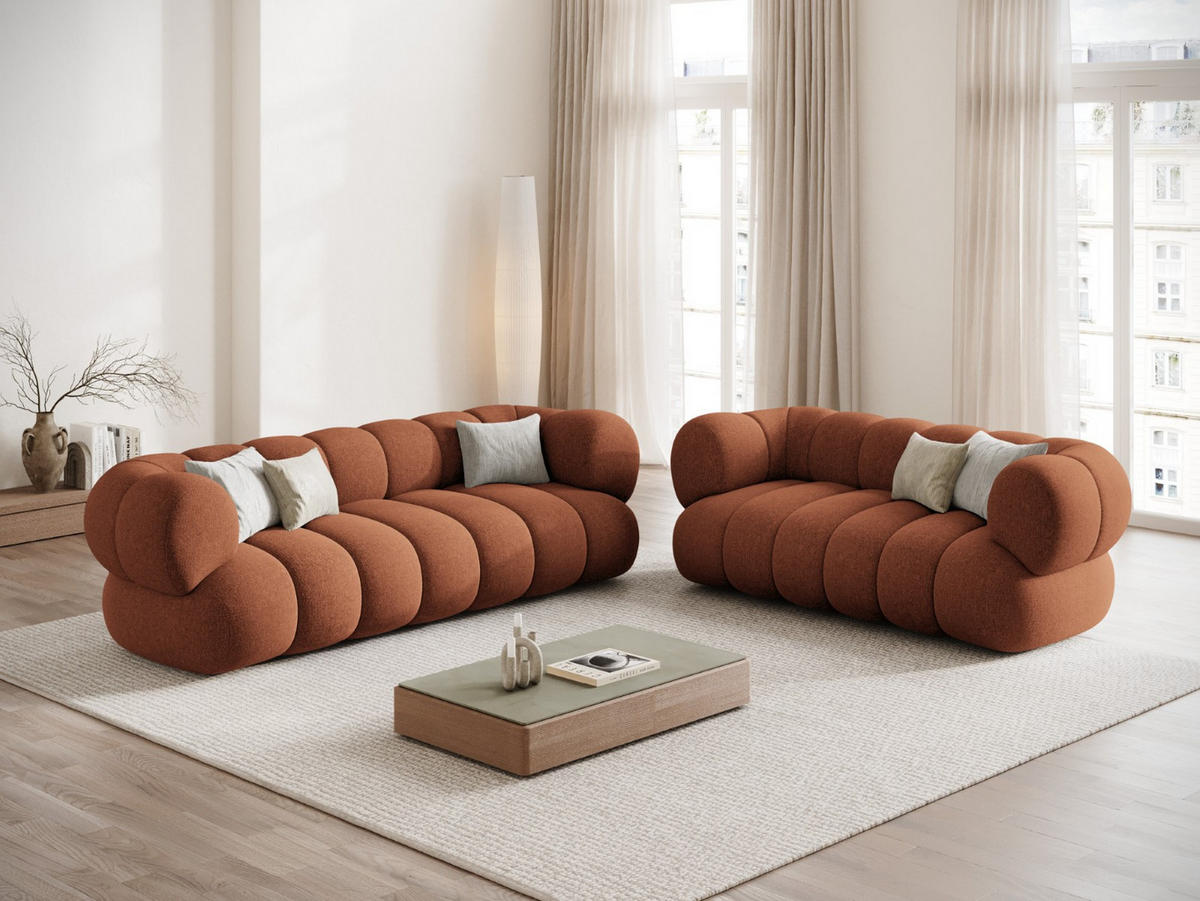 SOFA Koge aus Chenille-Stoff ziegelrot 3 Sitzplätze - Orange, Textil (95/70/210cm) - Cosmopolitan Design