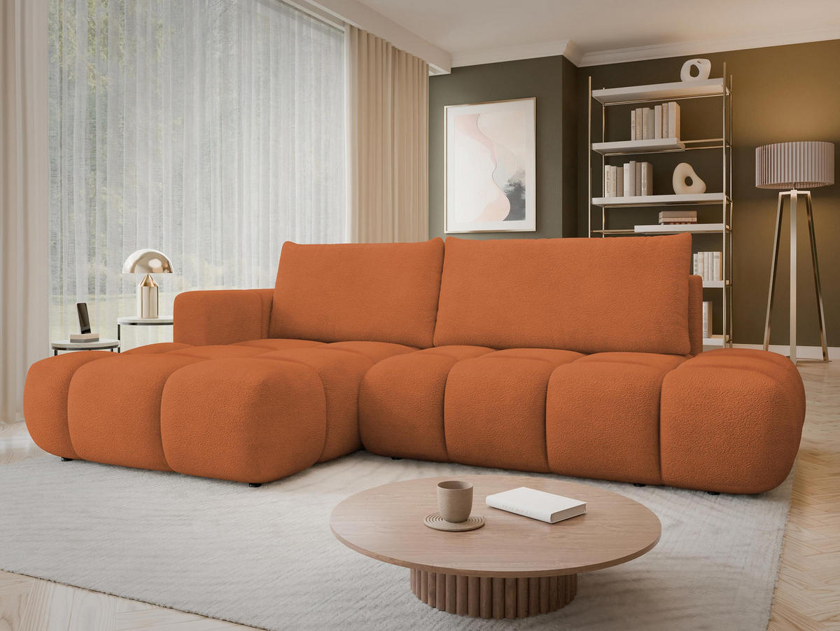 ECKSOFA Soffi, Seite: Links - Schwarz/Orange, Holz/Kunststoff (283/166cm) - MIRJAN24