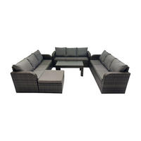 GARTENSOFA SET mit rechteckigem COUCHTISCH Polyrattan 10-Sitzer Dunkelgrau - Dunkelgrau/Grau, Glas/Kunststoff - Fimous