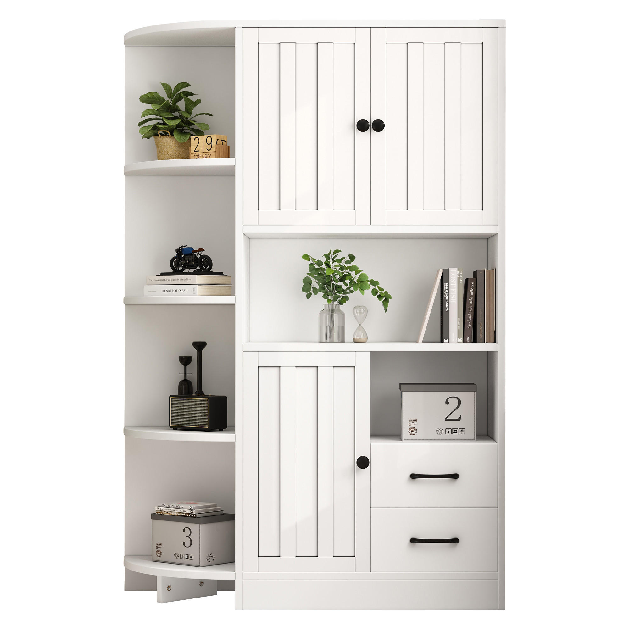 HIGHBOARD in Weiß mit Schubladen für Wohnzimmer, B104/T35/H155 cm - Weiß, Holzwerkstoff (104/155/35cm) - STILVORA