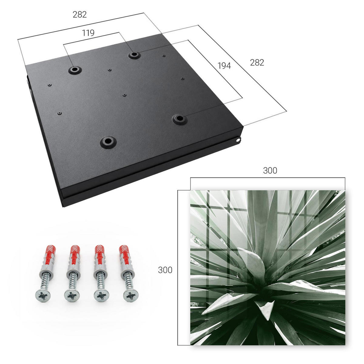 SCHLÜSSELBOX Schwarz 30x30 cm- Türöffnung nach rechts - Agave - Multicolor, Metall (30/30/5cm) - TULUP