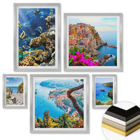 WANDBILDER 5er Set - 50x50 cm & 20x30 cm & 40x60 cm Silberner Rahmen - Berglandschaften im Hintergrund - Silberfarben, Kunststoff (40/60cm) - ArtPrintCave