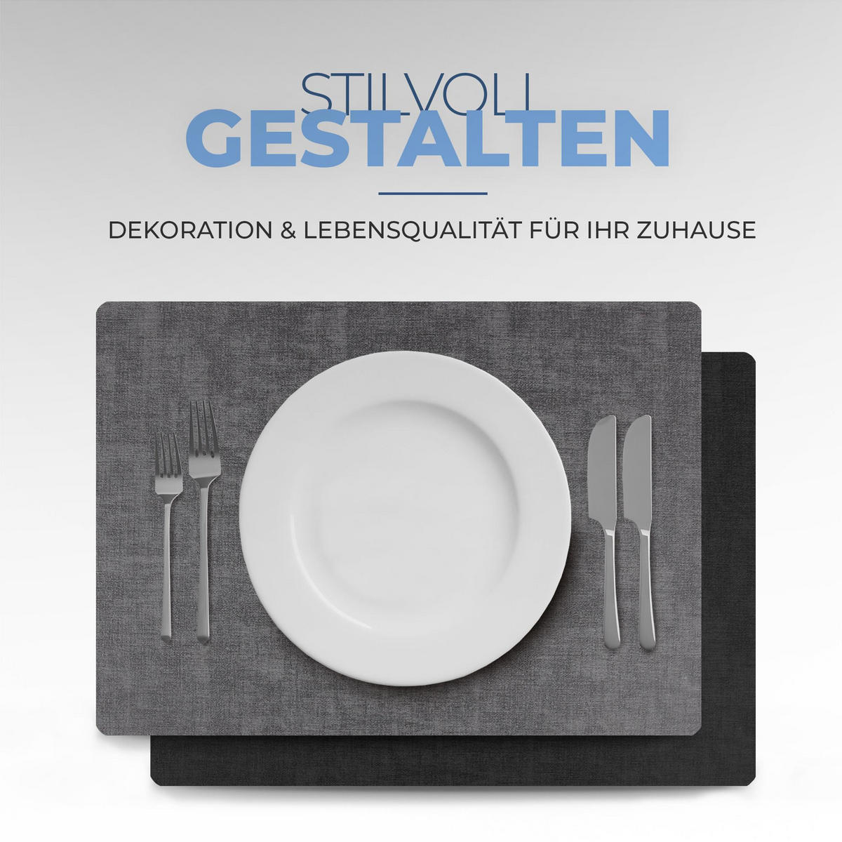 PLATZSET Lederimitat Schwarz/Hellgrau (Struktur) 4er Set - Hellgrau, Kunststoff (33/46cm) - Bestlivings