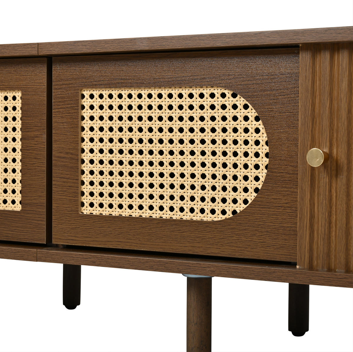 TV stolek 180/40/40 cm se 2 dvířky, 2 roletovými dvířky a MDF korpusem, Tmavý dub - barva vlašského ořechu/hnědá, kompozitní dřevo (180/40/40cm) - Redom