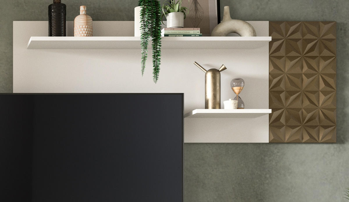 WANDBOARD weiß, Gold 140 cm, Wandregal mit 3D-Struktur - Goldfarben/Weiß, Holzwerkstoff (140/53/17cm) - Inn.Furn