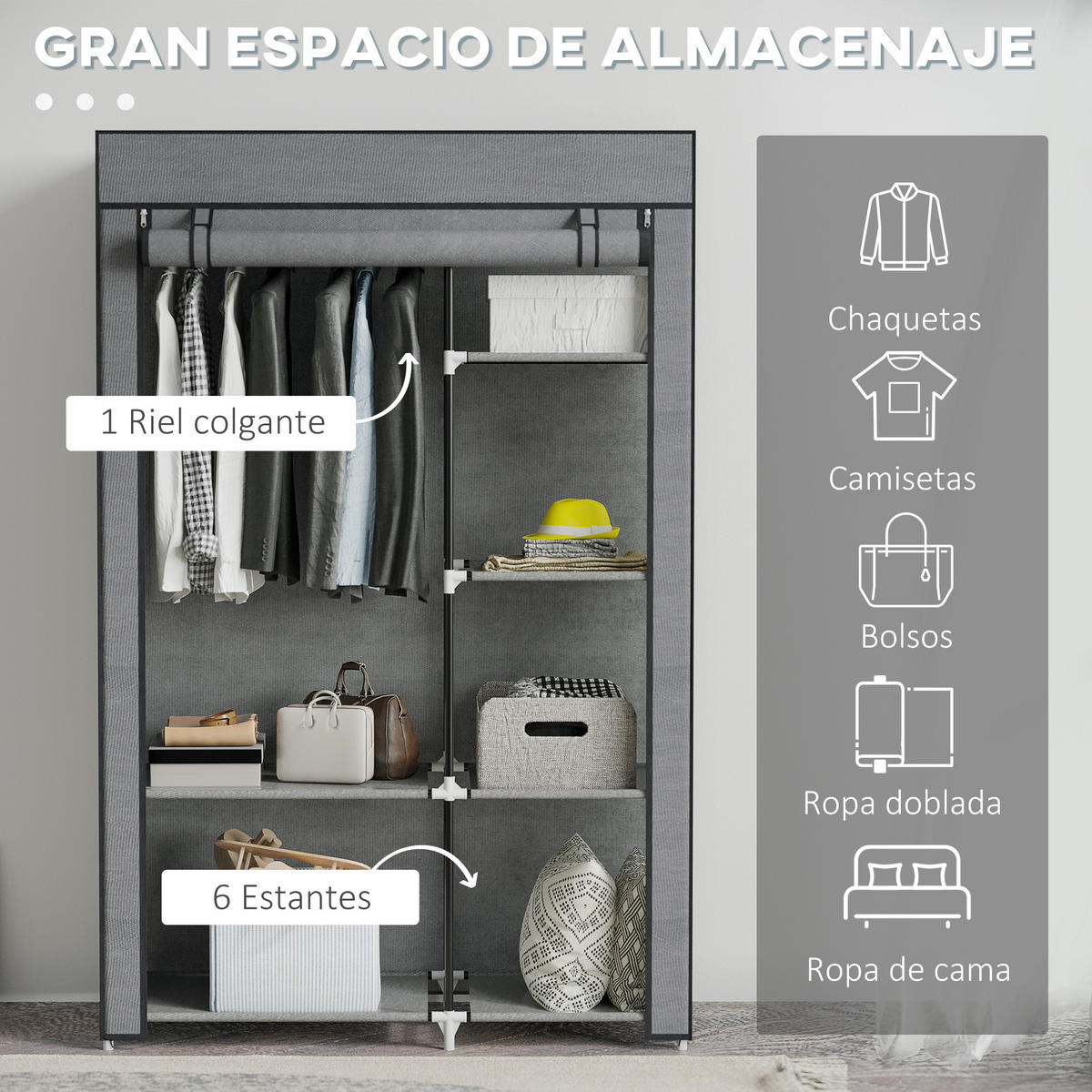 STOFFSCHRANK Dunkelgrau 1 Stück - Dunkelgrau, Metall (103/162.5/43cm) - GiPP