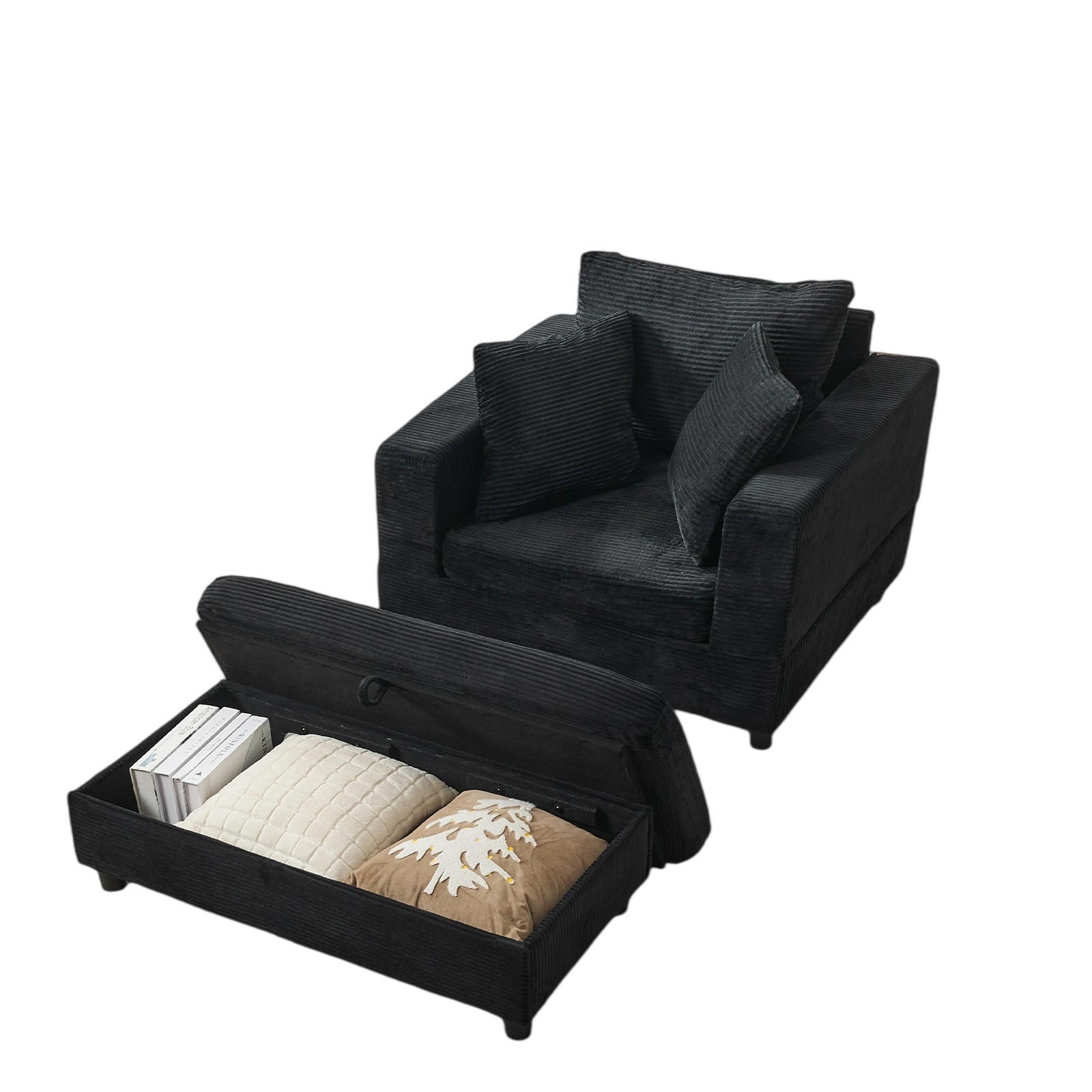 XXL-SESSEL mit Fußablage und 3 Kissen, DE-42355, Schwarz - Schwarz, Metall (74/57/107cm) - ComfortXL