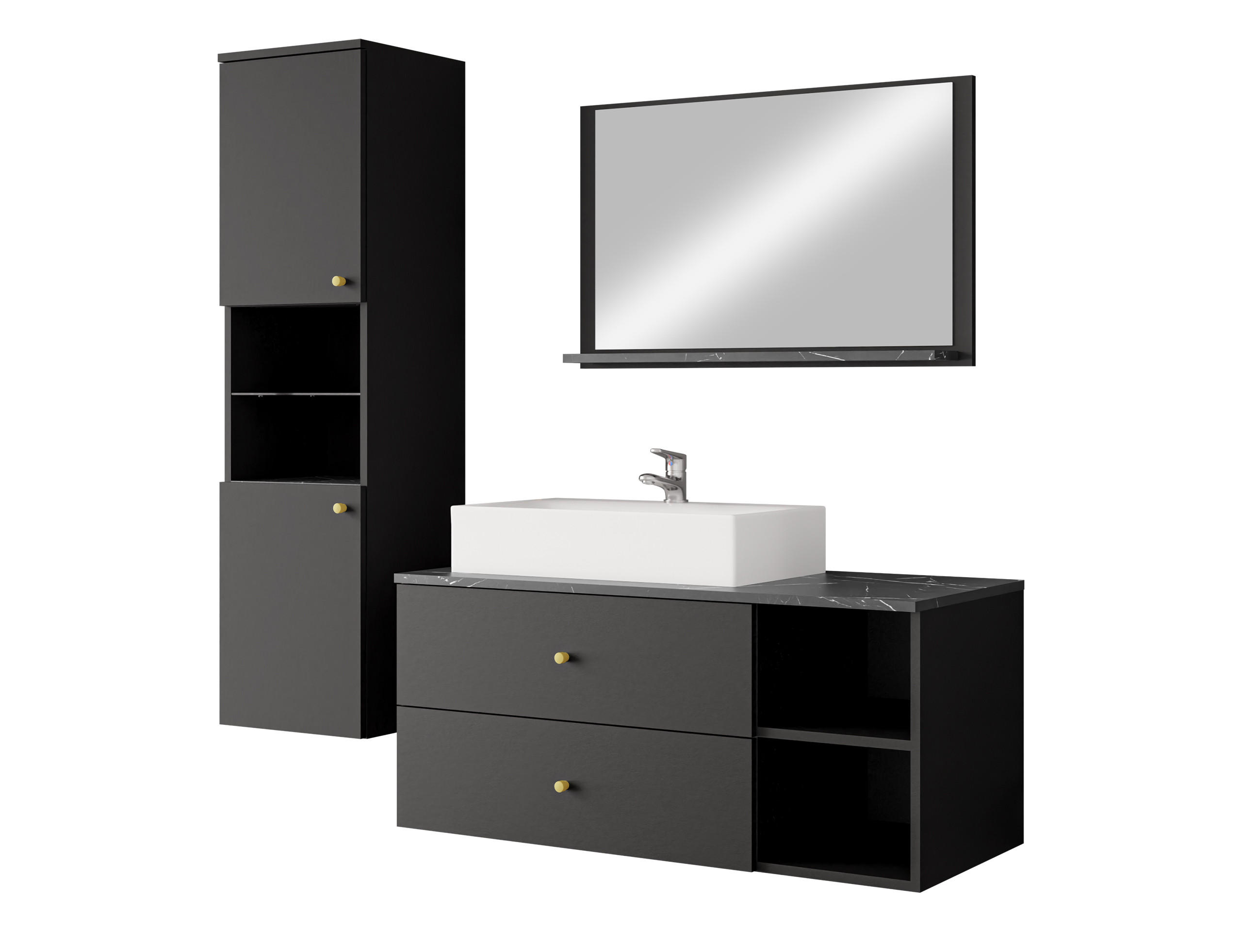 BADMÖBEL-SET Kertos II - Goldfarben/Schwarz, Holzwerkstoff/Metall (100/57/45cm) - MIRJAN24