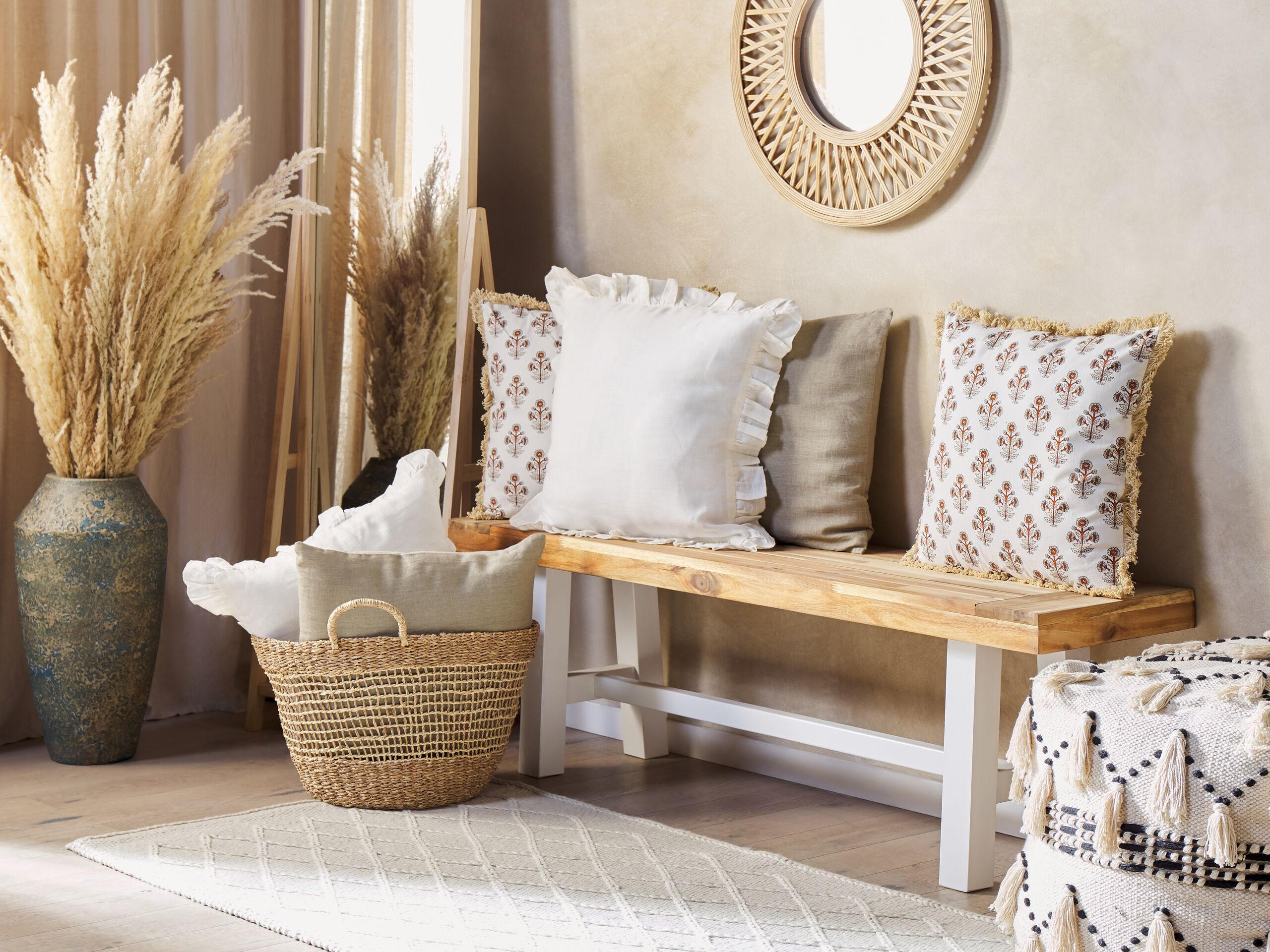 DEKOKISSEN Hellbeige 45/45 cm Omorika - Beige, Naturmaterialien/Textil (45/45cm) - Beliani