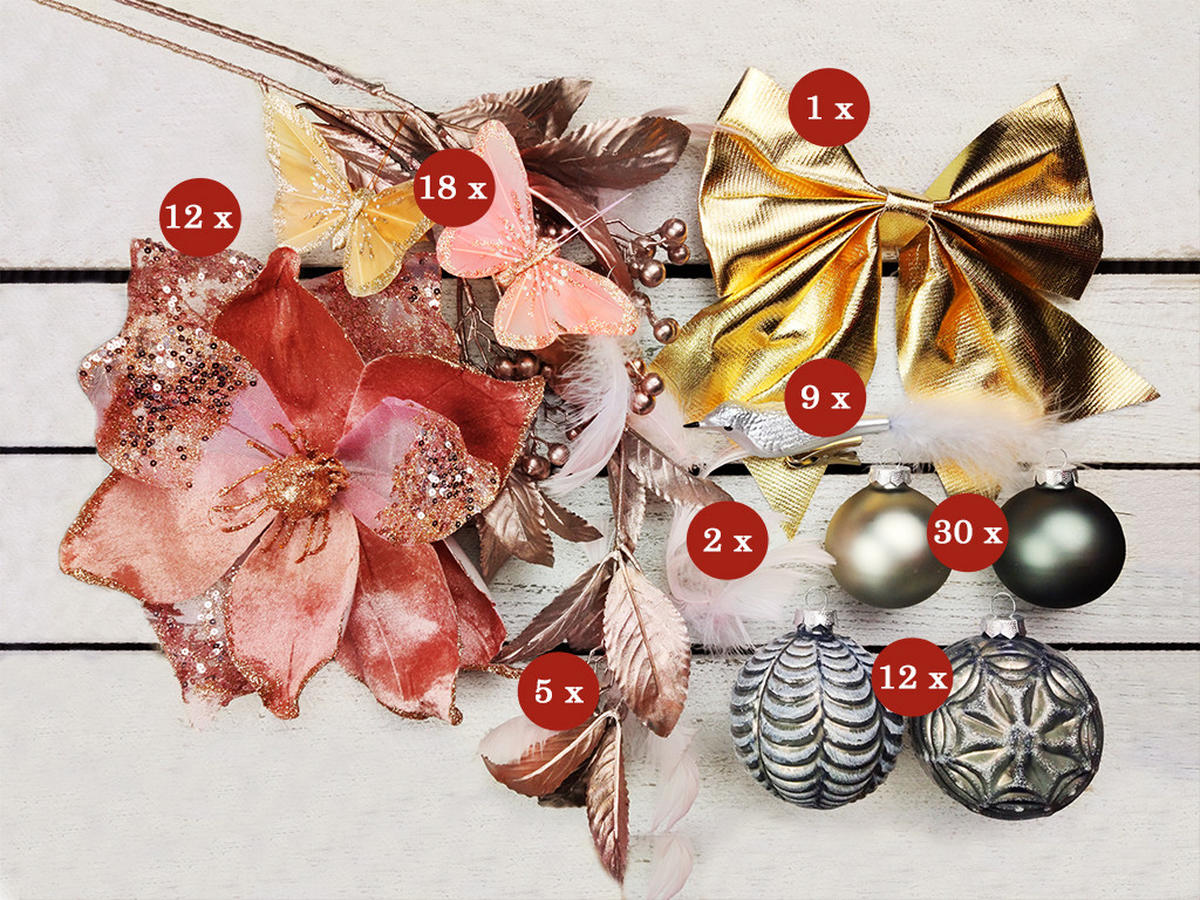 WEIHNACHTSBAUMSCHMUCK-SET NOBLESA 132-teilig, für Weihnachtsbäume 240–270 cm, inkl. Aufbewahrungsbox - Pink/Creme, Glas/Kunststoff (55/50/75cm) - LAALU
