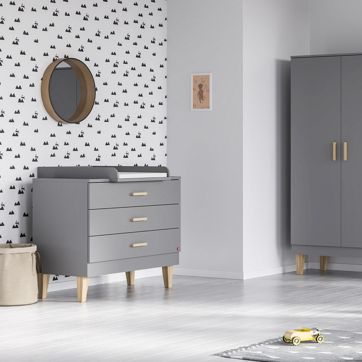 KOMMODE mit 3 Schubladen L100 x H86.5 cm - Lounge - Grau, Holzwerkstoff (55/86.5/100cm) - Calicosy