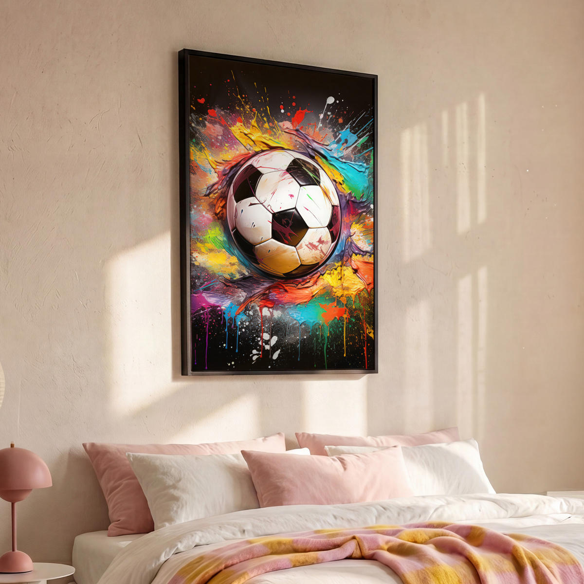 LEINWAND Bilder mit Rahmen - Fußball - Farbe - Farben - Schwarz - Weiß - 80x120 - Weiß, Textil (80/120cm) - MuchoWow