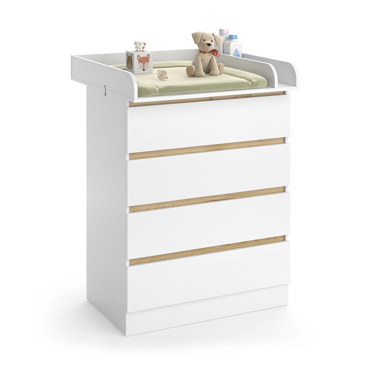 WICKELKOMMODE Emmi, Weiß/Goldkraft Eiche, 80 x 111.7 cm mit 4 Schubladen - Honigeiche/Weiß, Holzwerkstoff (80/111.7/76cm) - VitaliSpa