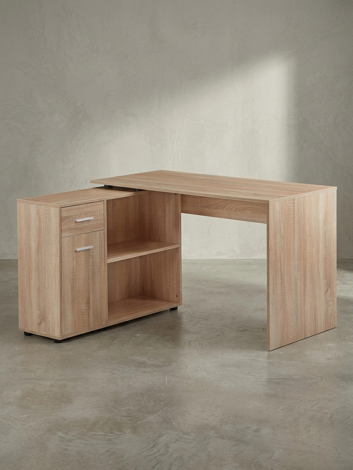 SCHREIBTISCH mit Regalplatte – flexibel aufstellbar, melaminbeschichtet, Sonoma, 120x107x75 cm - Beige/Braun, Holz/Kunststoff (107/120/75cm) - KADIMA DESIGN