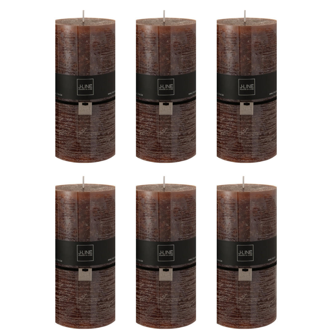 DUFTKERZE ZART - Dunkelbraun - XXL - 150 Std. - 6er set - Braun, Paraffin (10/20cm) - J-Line