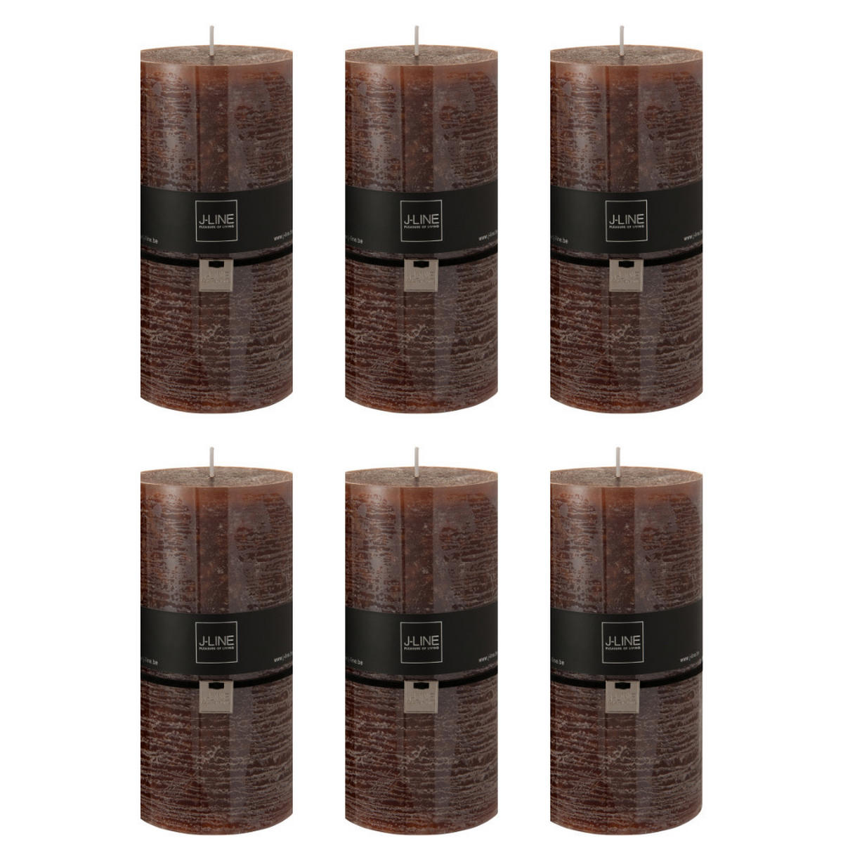 DUFTKERZE ZART - Dunkelbraun - XXL - 150 Std. - 6er set - Braun, Paraffin (10/20cm) - J-Line