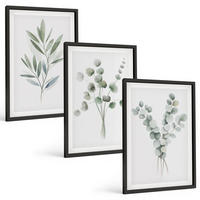 BILDER SET 3er Set - 40x60 cm Schwarzer Rahmen - Pflanzenmuster mit Grün - Schwarz, Kunststoff (40/60cm) - TULUP