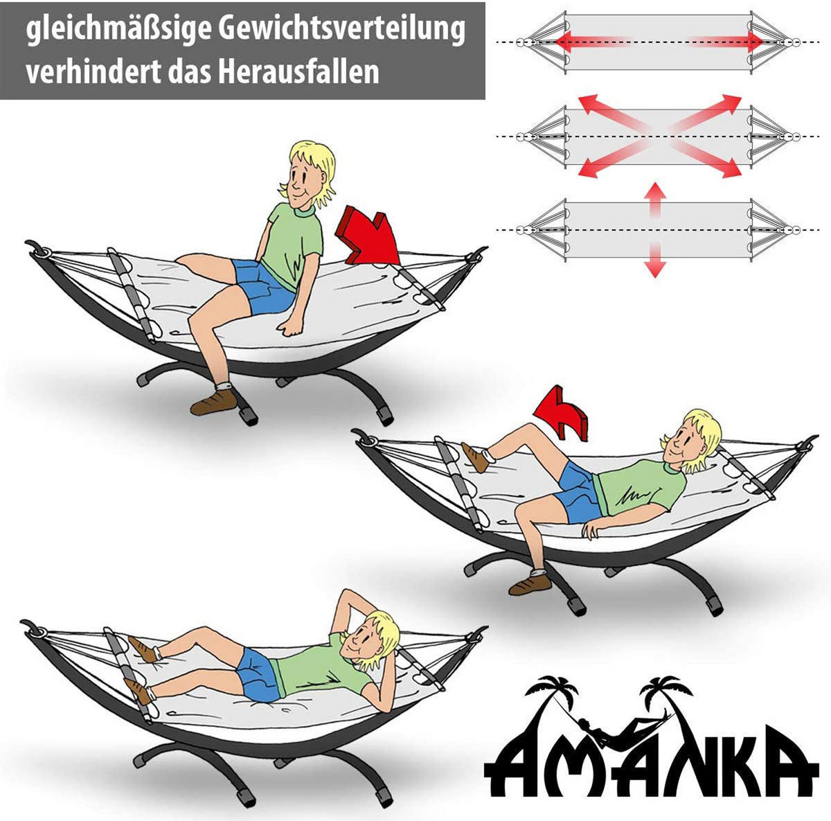 HÄNGEMATTE für 1 Person bis 100kg, 190/80 cm, grau - Grau, Textil (80/2.5/300cm) - Amanka