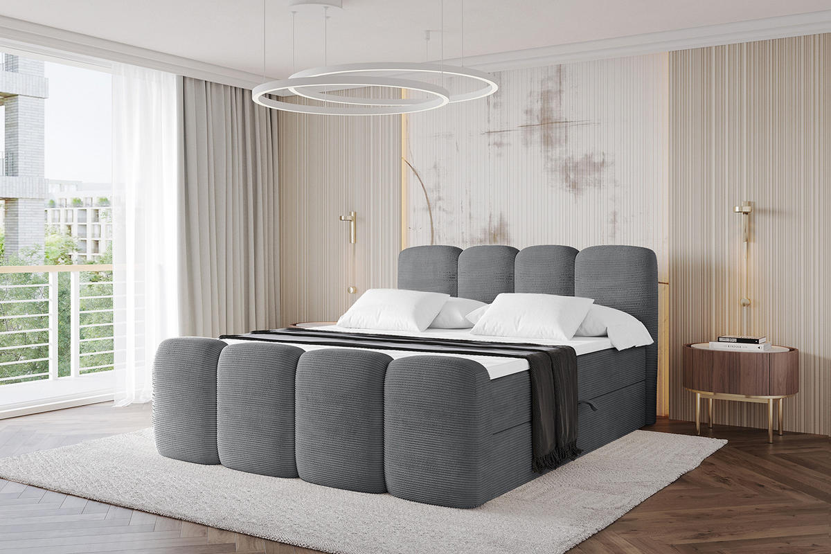 BOXBETT mit Matratze H4 und Lattenrost - NINA-Z - 140x200 cm - Dunkelgrau - Taupe, Holzwerkstoff (140/200cm)