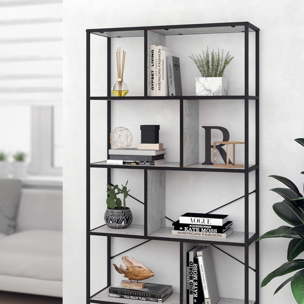 RAUMTEILER Fyrk Beton 80 x 180 cm - Grau, Holzwerkstoff (80/180/30cm) - Vicco