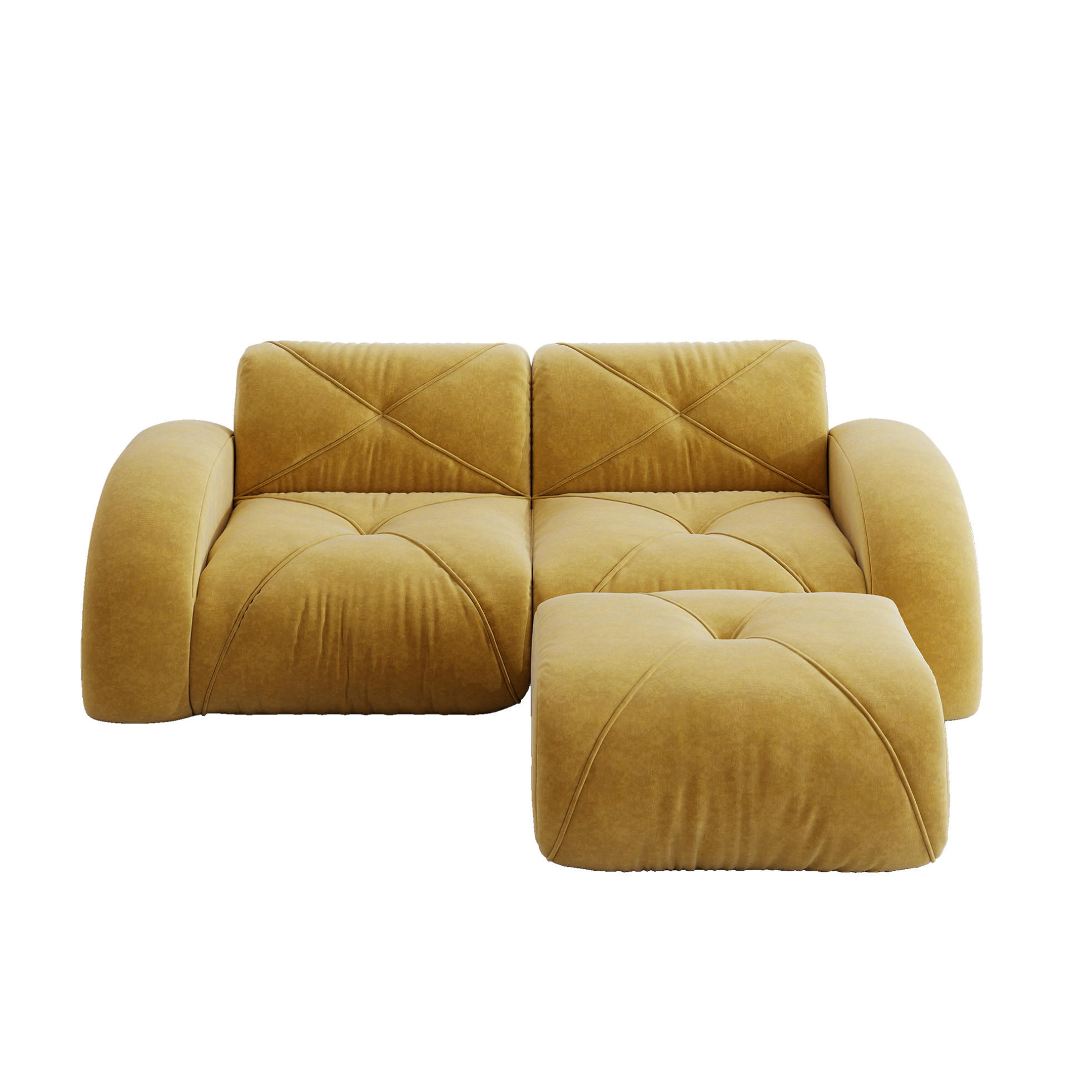 2-SITZER-SOFA aus Chenille Gelb mit Hocker, 2-Sitzer, rahmenlos und haustierfreundlich - Gelb, Textil (204/76/171cm) - Modfu