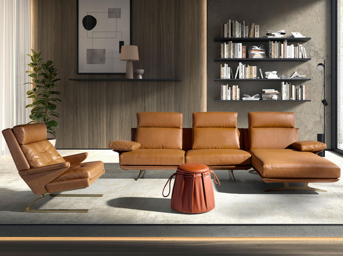 POUF rund Kessel orange 52/52/44 - Orange, Leder (52/44/52cm) - ANGEL CERDA