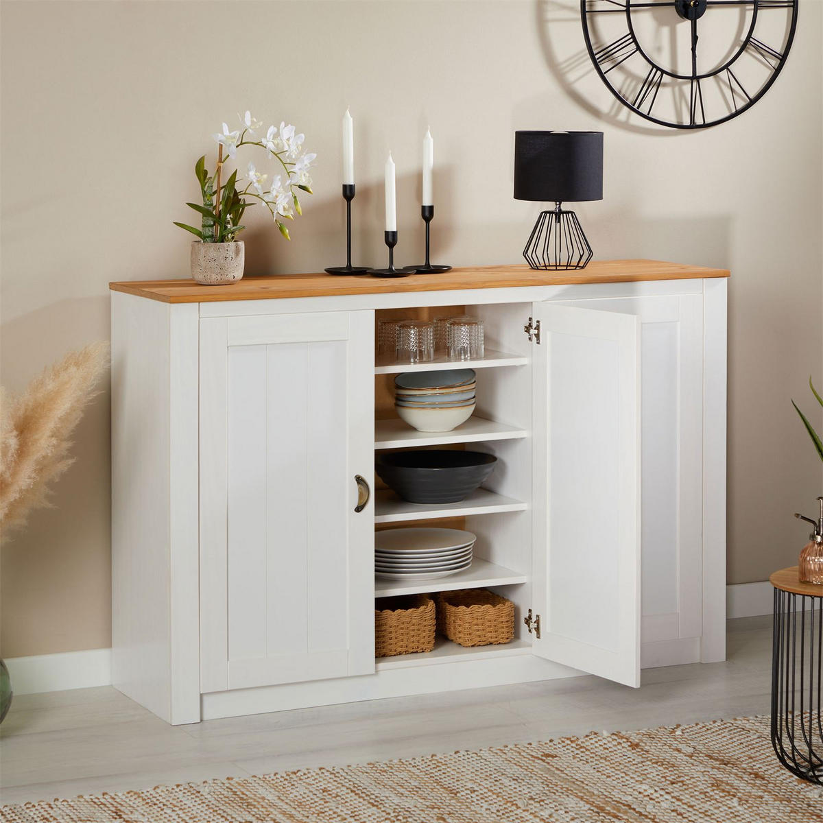 SIDEBOARD BOLTON - Weiß/Braun, Holz (130/88/40cm) - IDIMEX