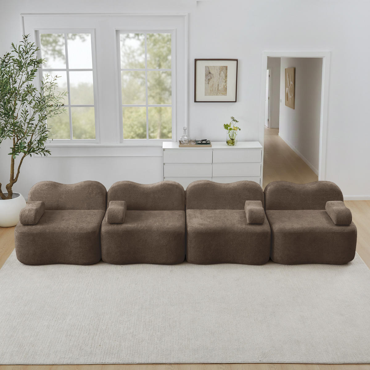 4-SITZER Sofa 384x98x70 cm aus Samtstoff rahmenlos modular, braun - Braun, Textil (98/70/384cm)