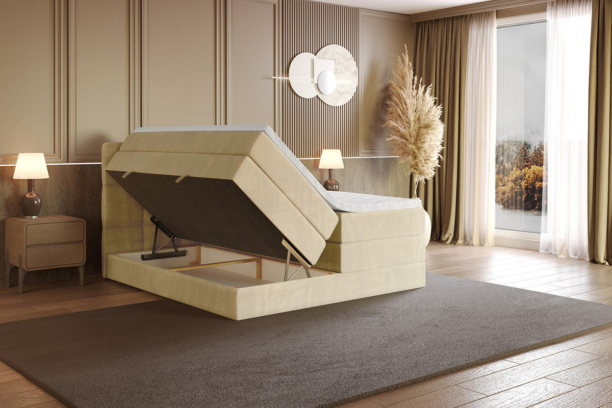 BOXSPRINGBETT mit Matratze H3|H4 und Lattenrost - LIRO KING-180x200 - Beige Monolith - Beige, Holzwerkstoff (180/200cm) - ALTDECOR