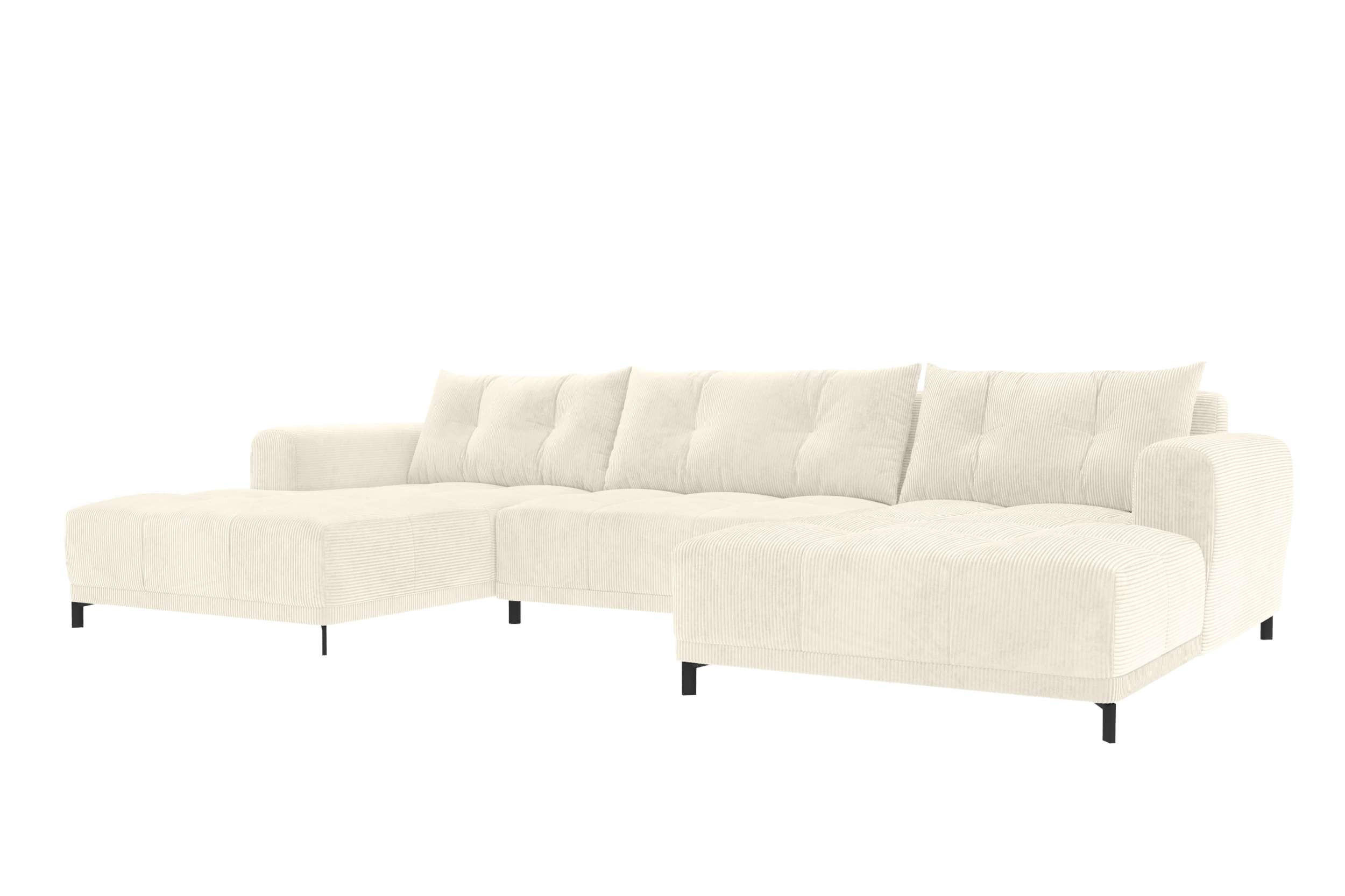 WOHNLANDSCHAFT Massimo Cordstoff Creme inkl. Schlaffunktion - Creme/Schwarz, Textil/Metall (356/94/181cm) - 99rooms