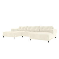 WOHNLANDSCHAFT Massimo Cordstoff Creme inkl. Schlaffunktion - Creme/Schwarz, Textil/Metall (356/94/181cm) - 99rooms